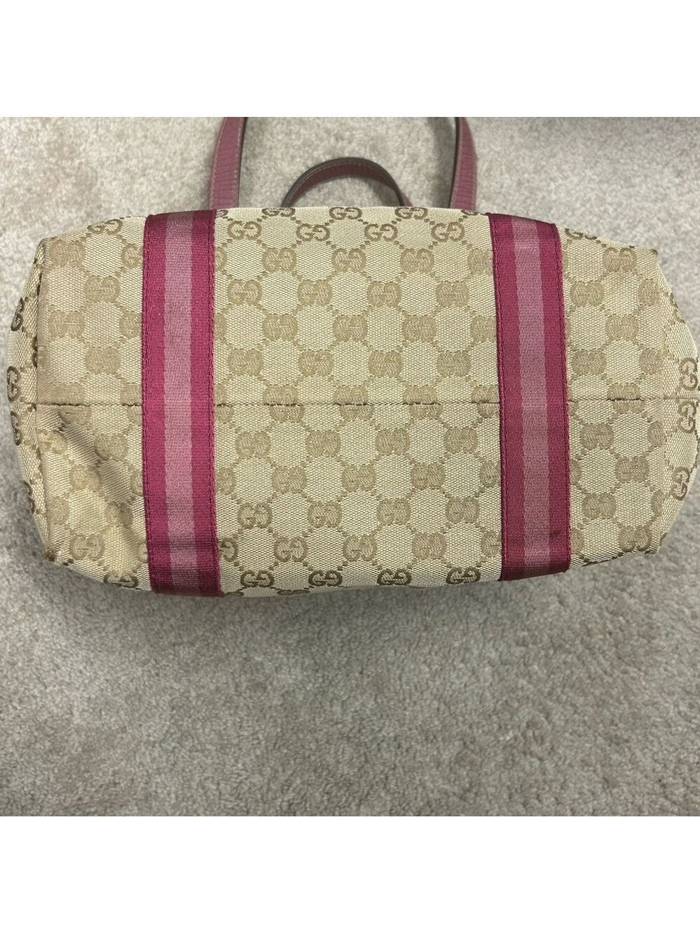 Gucci Authentic Pink Tan brown monogram GG Canvas Jolicoeur tote bag purse - Picture 10 of 17